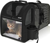 pecute Cat Backpack Expandable - Black / 12.6"L x 10.2"W x 16.5"H / Acrylic Window