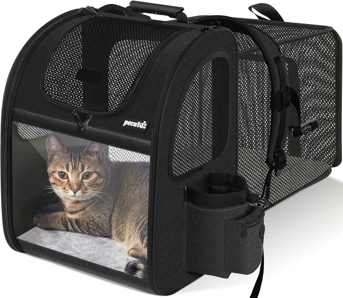 pecute Cat Backpack Expandable - Black / 12.6"L x 10.2"W x 16.5"H / Acrylic Window