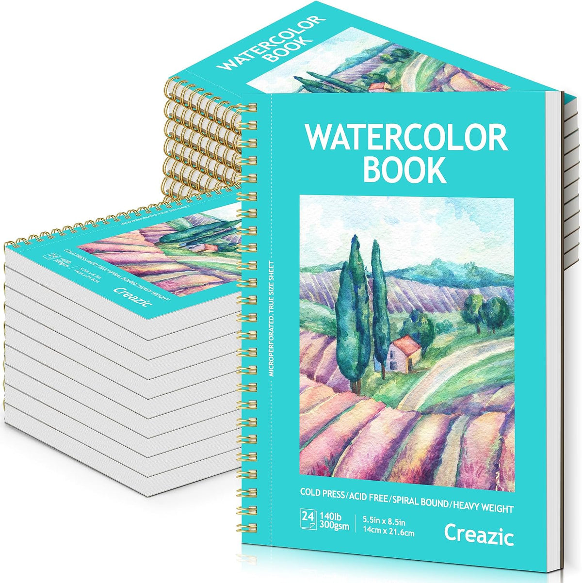 Watercolor Paper Pad, 5.5"x8.5”, Spiral, Bound with Tear - Teal / 5.5" x 8.5" Spiral Bound (pack of 20)