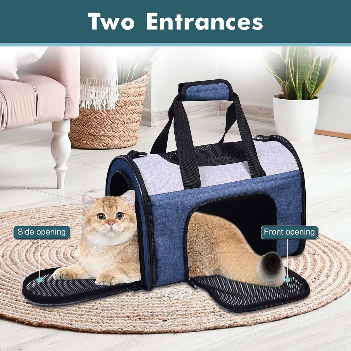 JESPET Soft-Sided Airline-Approved Dog & Cat Carrier Travel Bag – Essentials for Cats - 16.0"L x 10.0"W x 11.0"H / Blue Gray - image 3