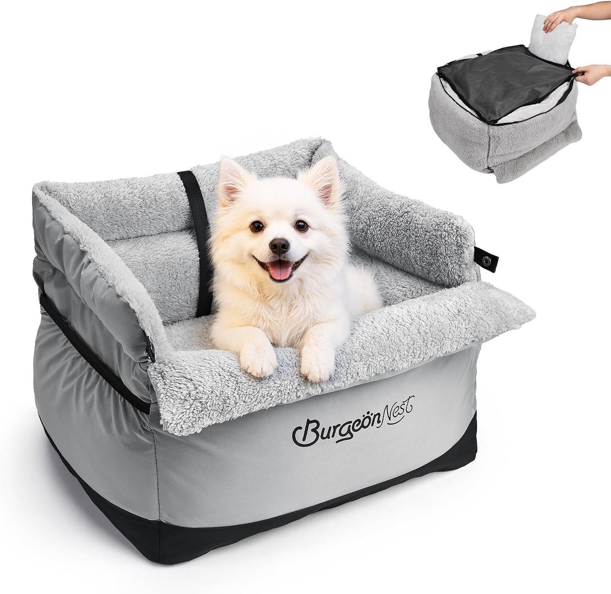 BurgeonNest Dog Car Seat for Small Dogs up to 25 lbs Grey – Essentials for Dogs - Grey Black