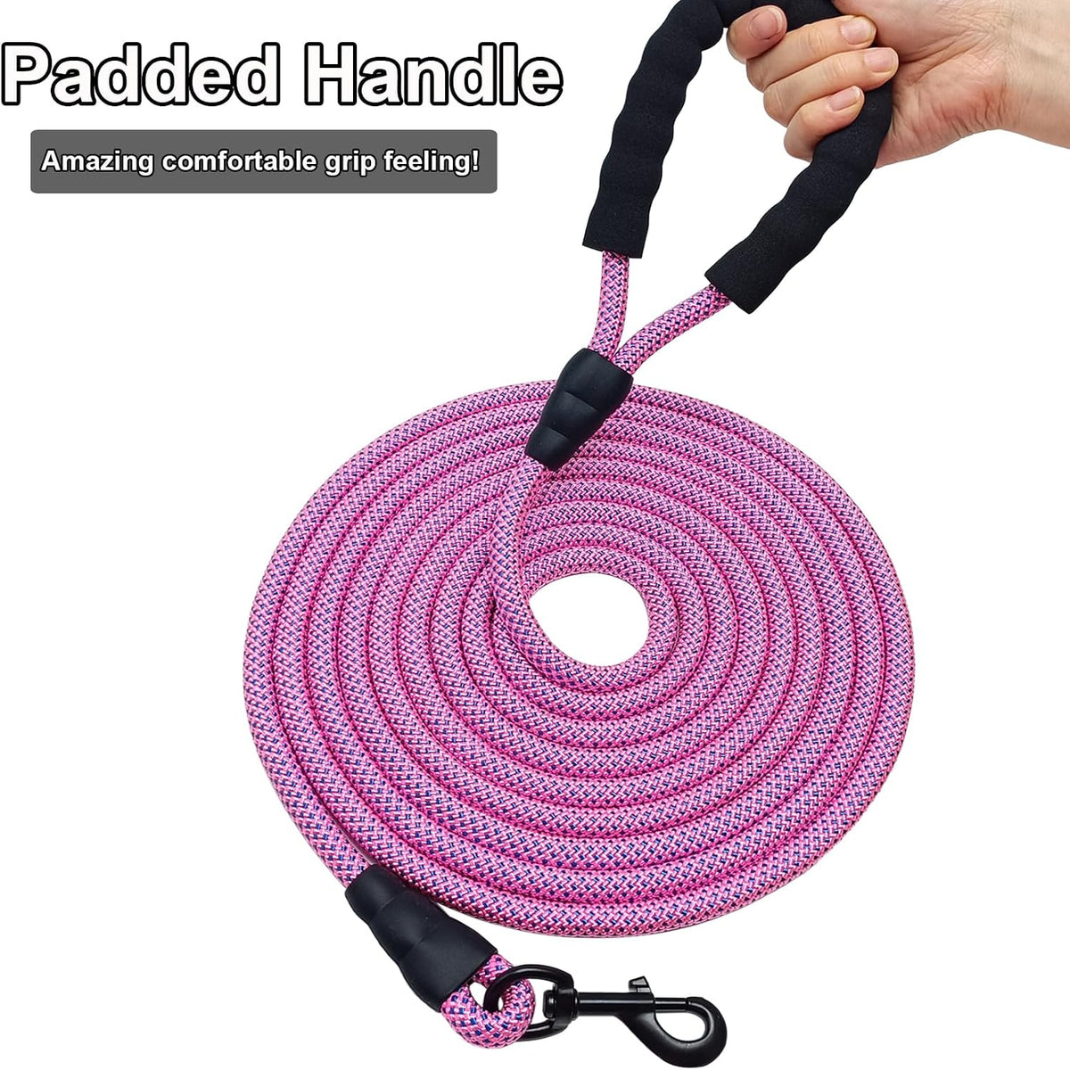 MayPaw Rope Dog Leash, Thick Leash for Medium Large Dogs - pink-blue dot / 1/2" * 12' - image 3