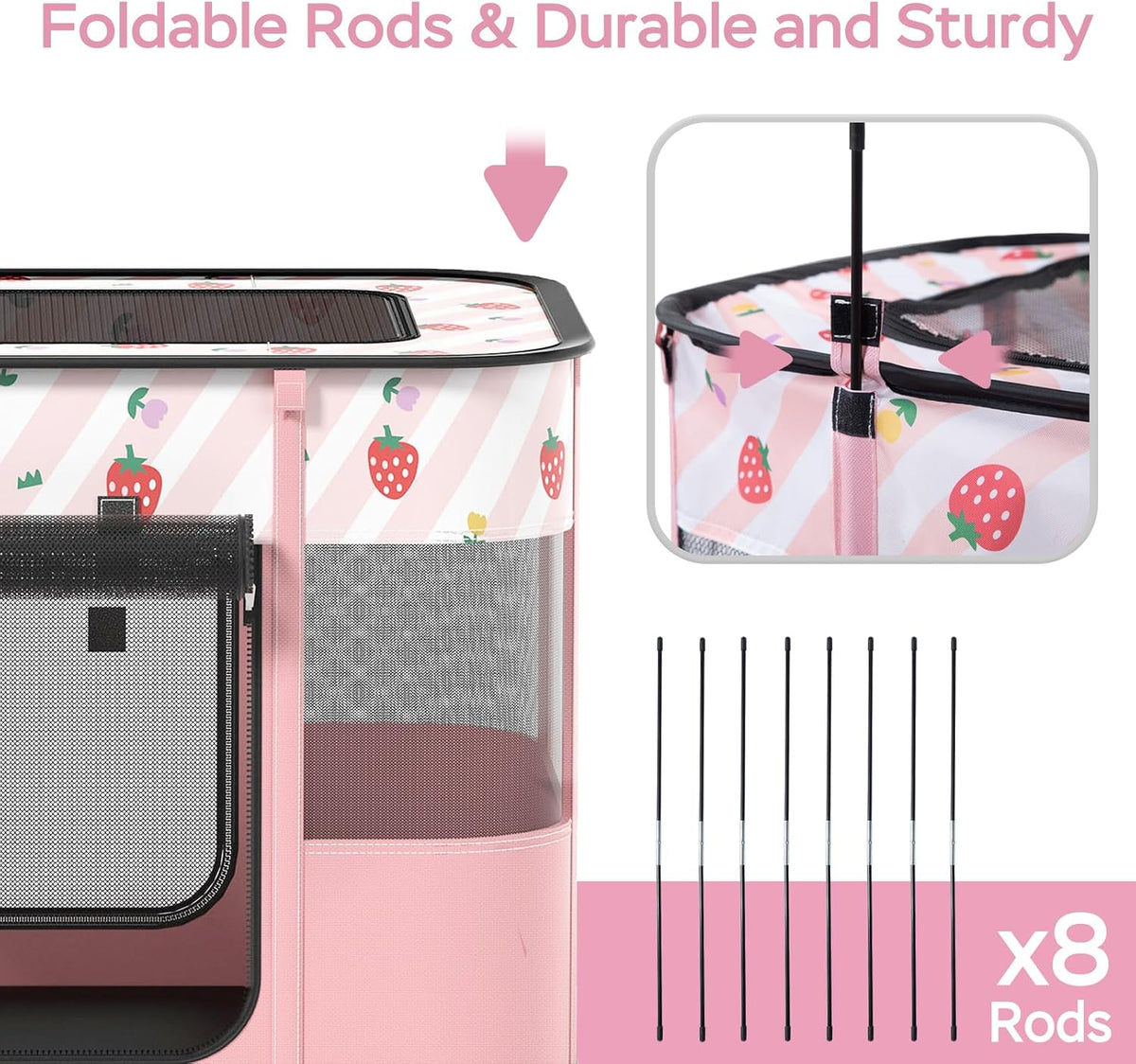 Foldable Pet Cat Playpen, Indoor Cat cage Crates S - Pink / Large（35.4"L x 27.6"W x 23.6"H） - image 2