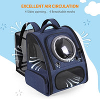 Extension Cat Carrier Backpack with Transparent Bubble Window,Dogs Backpack Carrier with Breathable Mesh Travel Bag, Portable Space Capsule Design with Foldable for Pets (Blue)
