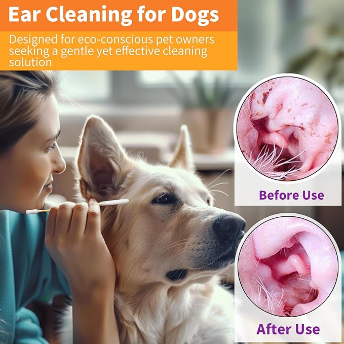 300 PCS 6 Inch Long Cotton Swabs in Box - Professional Large Cotton Swabs with Bamboo Handle - Double Sided Dog Ear Swabs - Specially Designed Big Cotton Swabs for Dog Ear, Cleaning Solution
