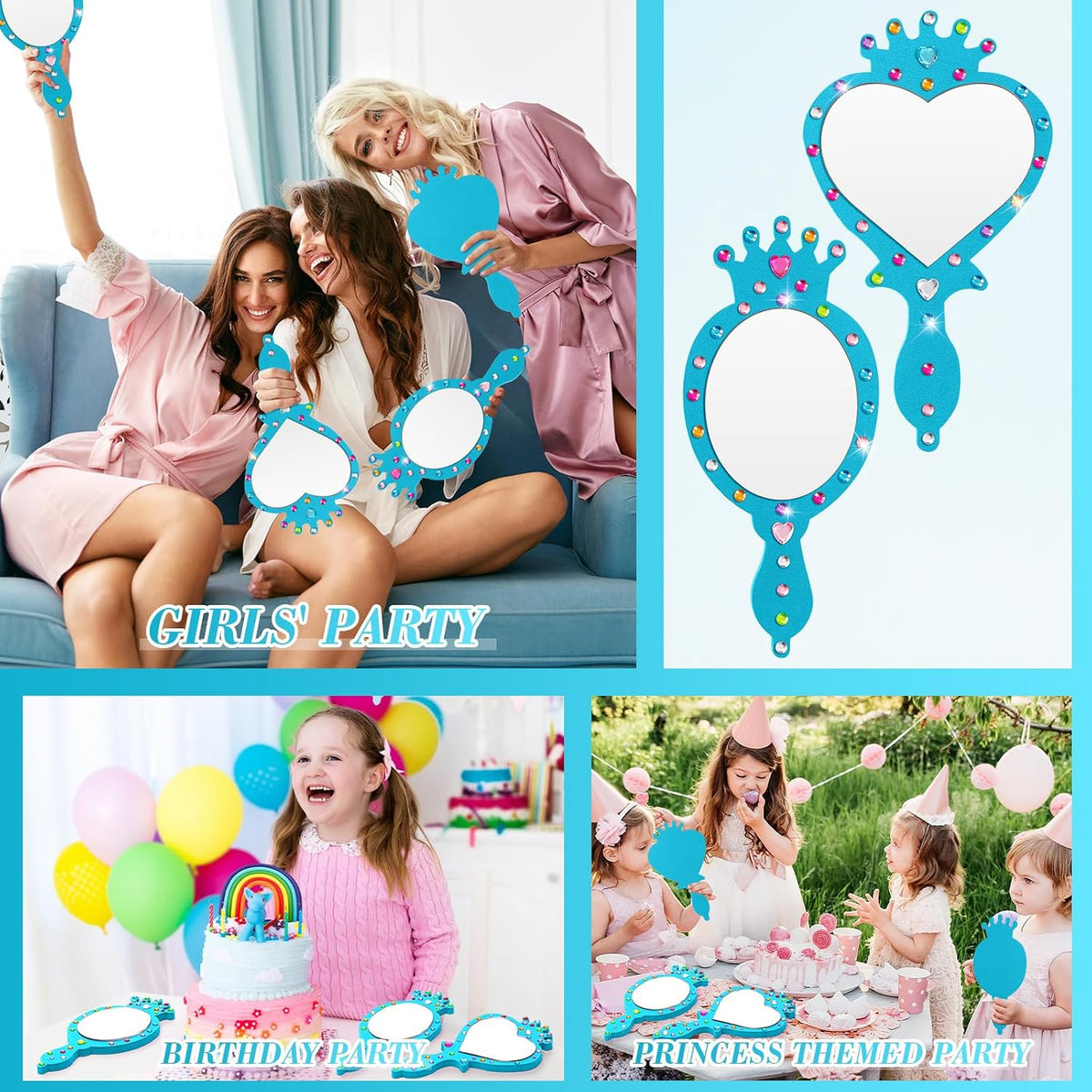 Geetery unbreakable kids mirror craft kit, 20 heart and oval foam princess mirrors in pink, blue and - view 11