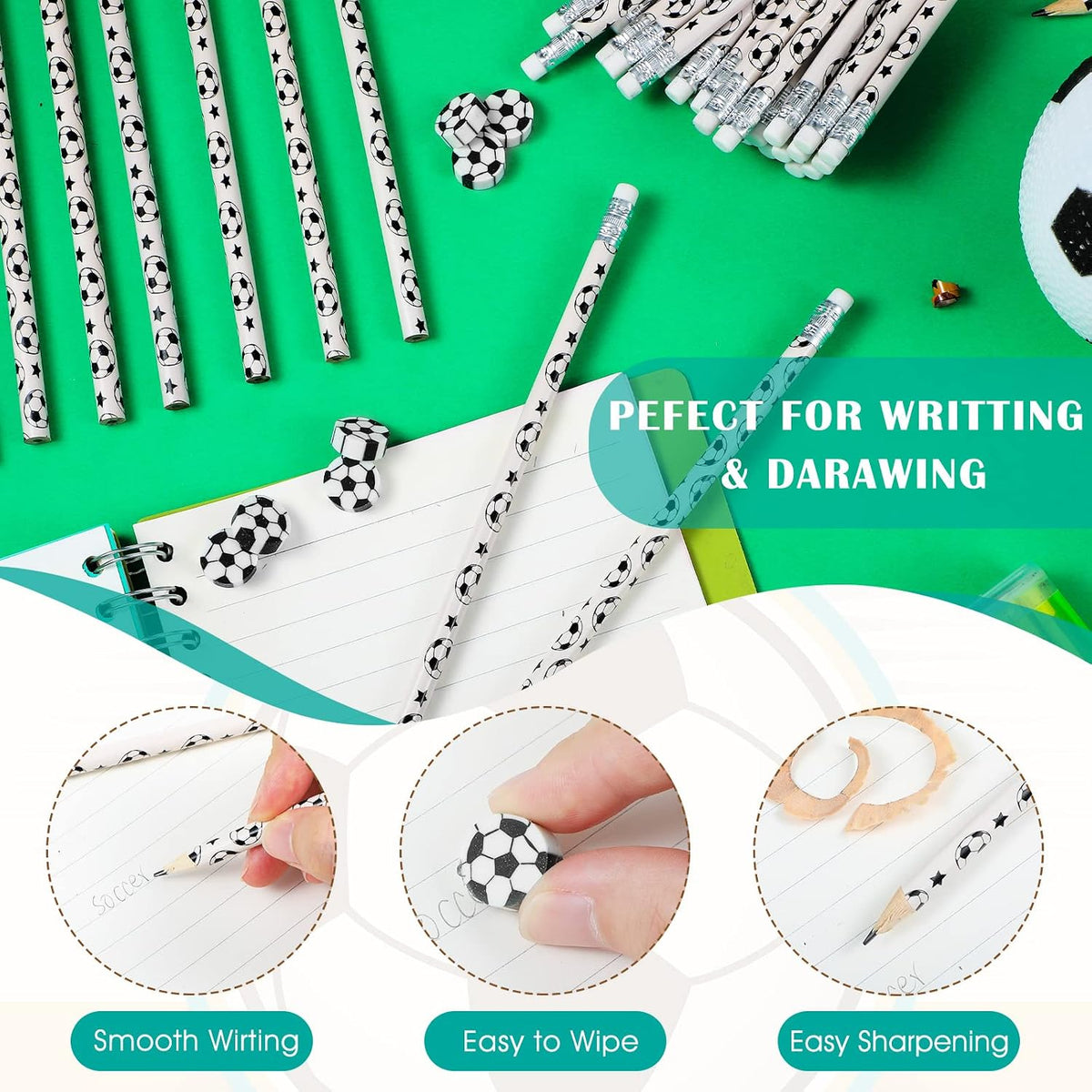 Tinlade 72 Pcs Sports Pencils and Erasers for Boys, Party Favors – Fun for Kids & Family - Soccer - image 2
