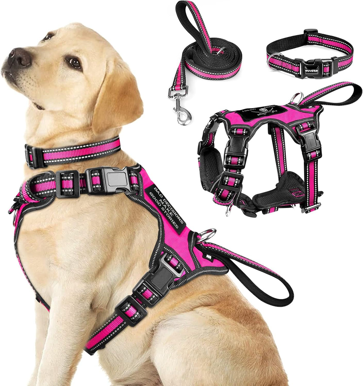 WINSEE Pet Harness Collar and Leash Set - Large / Rosy