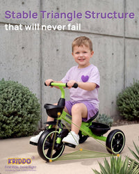 KRIDDO 2-in-1 Toddler Tricycle with Push Handle: Ages 18 Months to 5 - Green - image 4