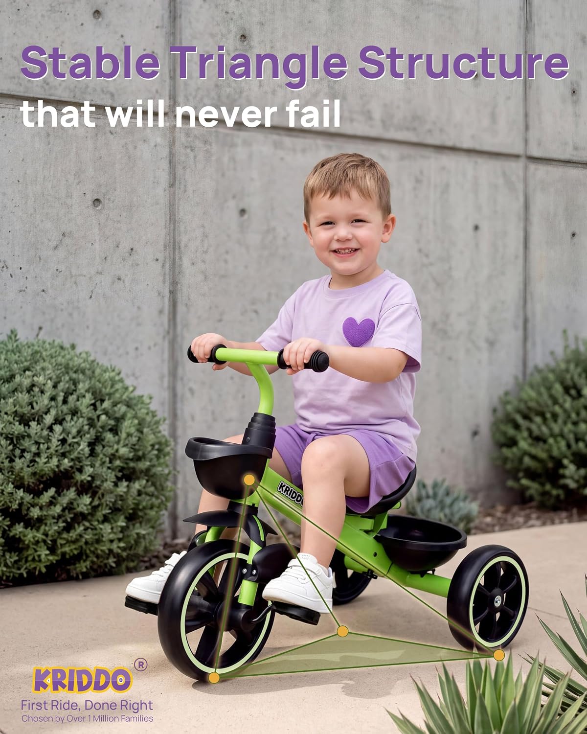 KRIDDO 2-in-1 Toddler Tricycle with Push Handle: Ages 18 Months to 5 - Green - image 4