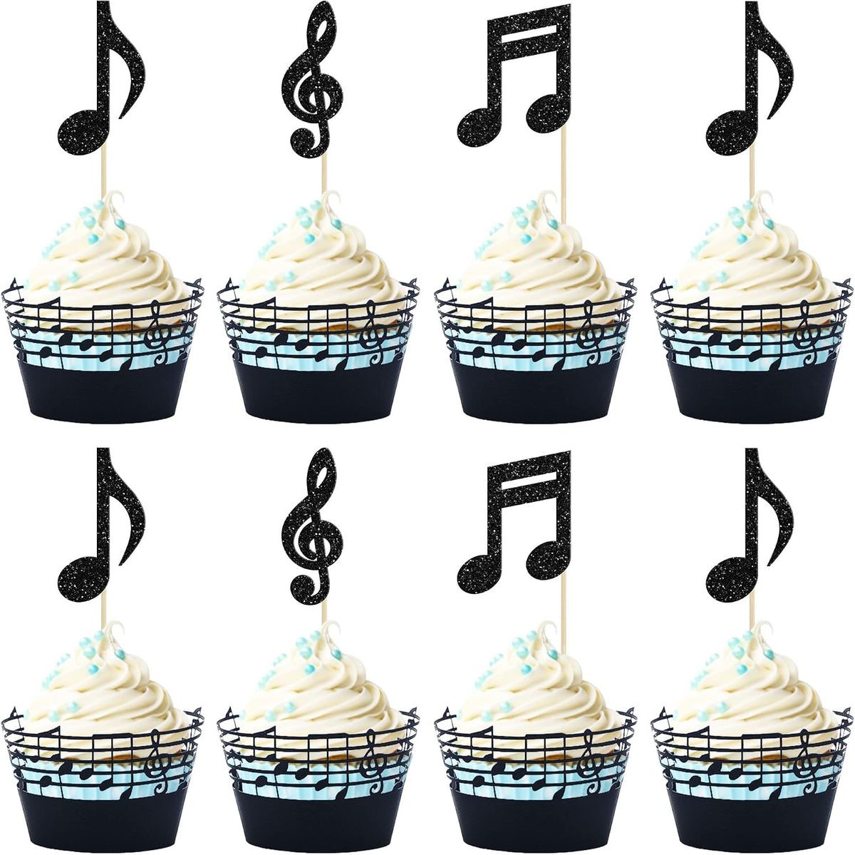 Gyufise 24Pcs Dance King Cupcake Toppers Glitter Jazz Dancers Happy - Glitter Black