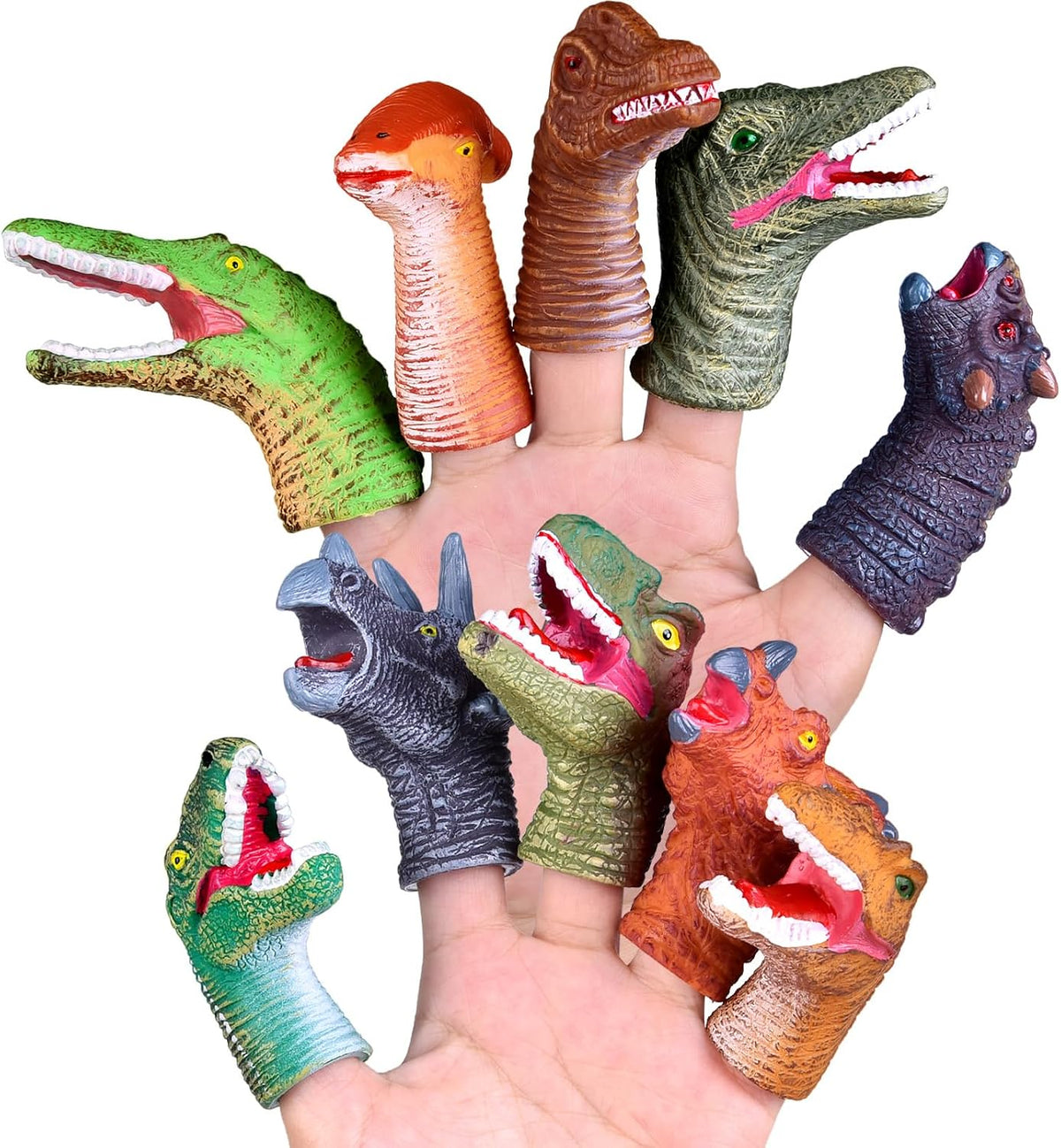 Dinosaur Finger Puppets, 10 PCS Dinosaur Head Puppet Set for Party Favors, Prize Box Toys