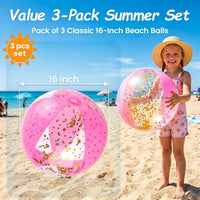 POPLAY 16 Inch Glitter Beach Ball, Pink - image 2