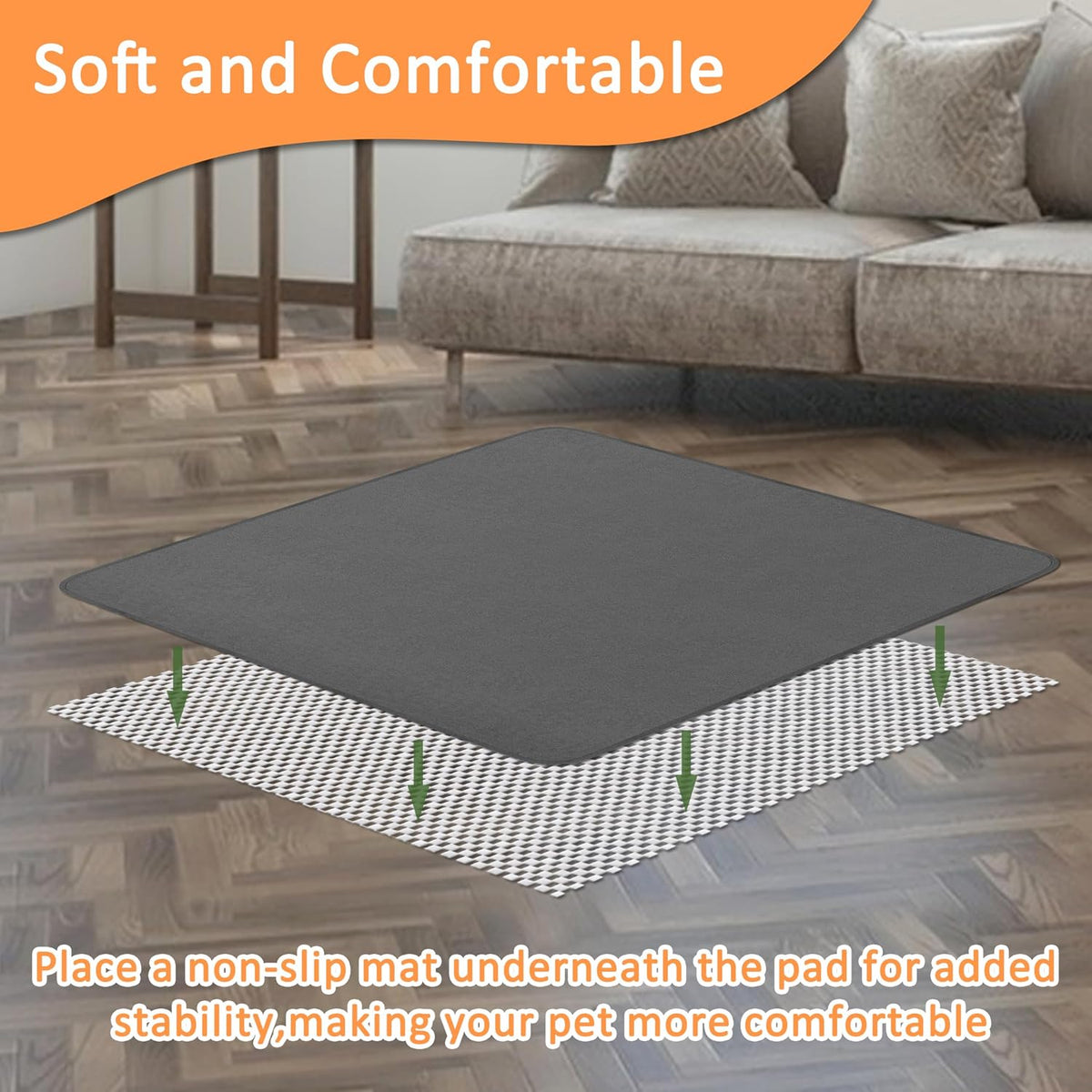 Washable Pee Pads for Dogs, 65'' x 48'', Quick-Dry, Grey - Gray / 63x63 Inch(Pack of 3) - image 4