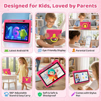 Android 16 Kids Tablet HD 10 Inch with Stylus & Case - Pink - image 4