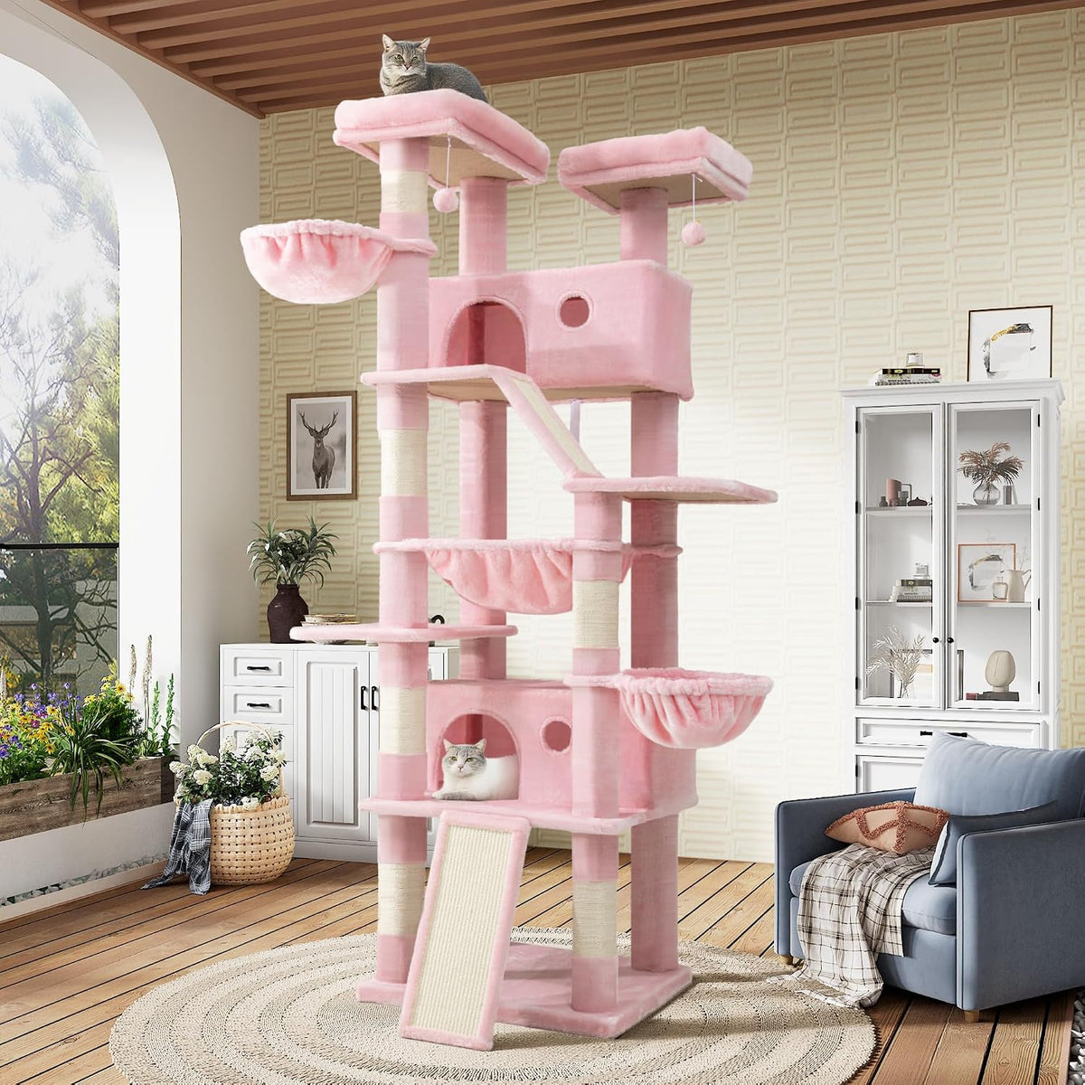 SHA CERLIN 81in Multi-Level Tall Cat Tree Tower for Indoor - Pink