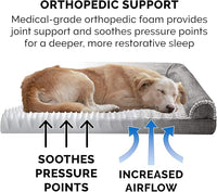 Furhaven Orthopedic Dog Bed for Large/Medium Dogs w/ Removable Bolsters & Washable Cover, For Dogs Up to 55 lbs - Luxe Faux Fur & Performance Linen Sofa - Charcoal, Large
