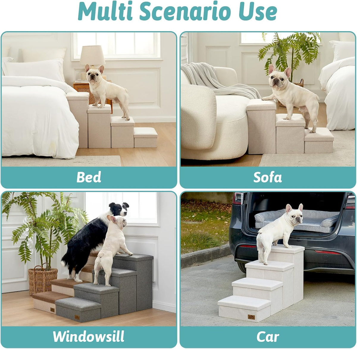 COZY KISS Dog Stairs with Storage, 16.7" H Wider Dog Steps - Beige / 3 / 28.5x17x16.7 inch - image 4