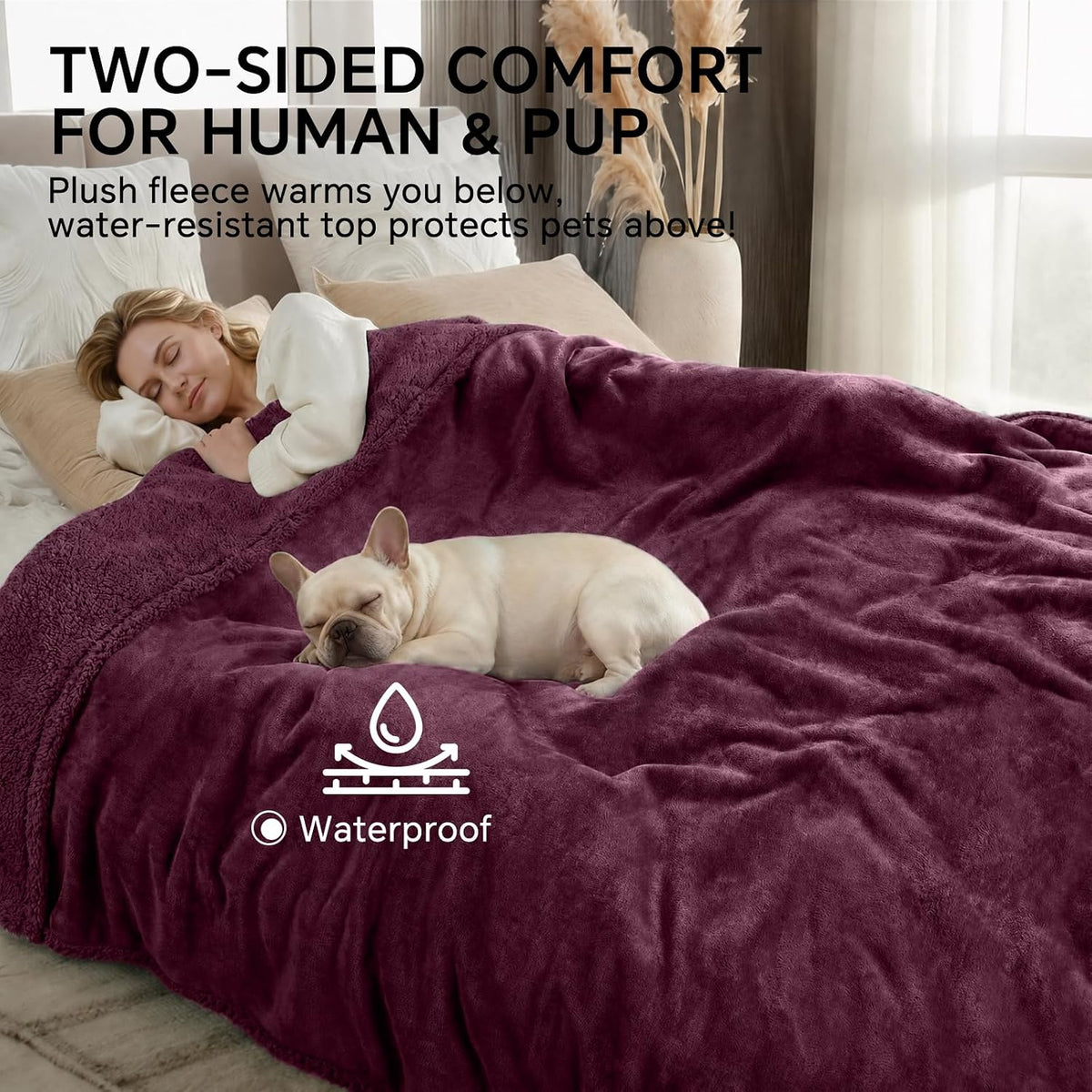 Waterproof Pet Blanket, Liquid Pee Proof Dog Blanket for Sofa Bed Couch, Reversible Sherpa Fleece - M (57" x40") / Concord Grape-thicken - image 2