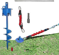 Dog Stakes for Outside Heavy Duty Hold up to 350Lbs Large Dogs Tie Out Tether Leash Chain for Yard Screw in Ground Anchors 17inch with Buffer Rope, Blue
