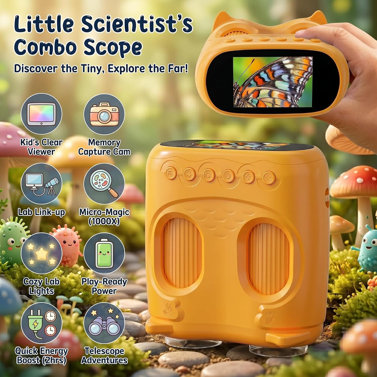 2-in-1 Kids Microscope and Telescope - Yellow - image 2