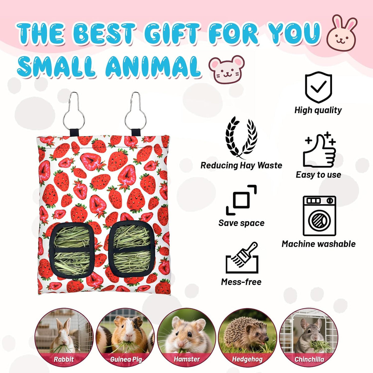 3 Pcs Rabbit Hay Feeder Bag - 11.8"×8.7" / Green,Red,Yellow - image 4