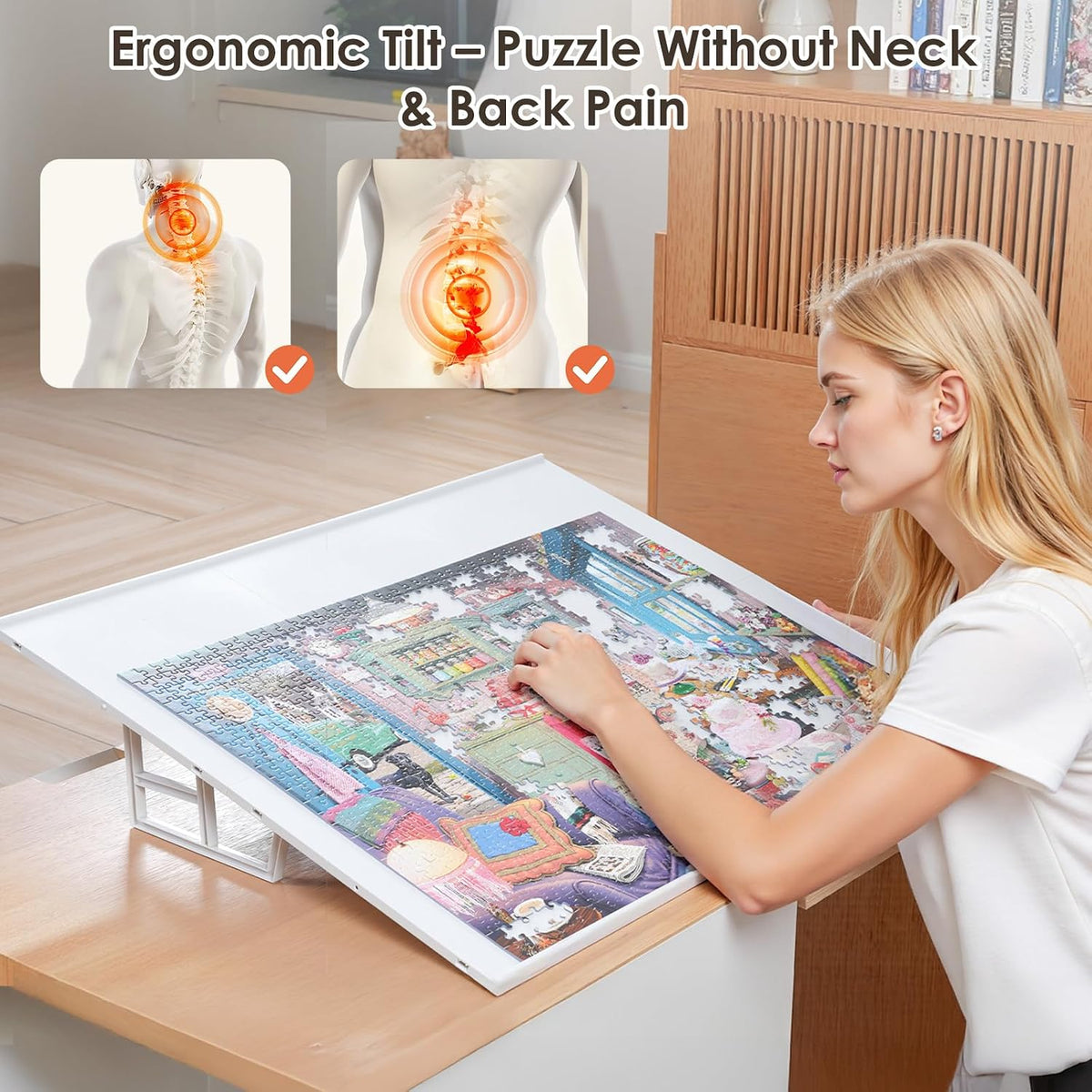 WELGEE 1000 Pieces Tilting Puzzle Board with Stand - White - image 2