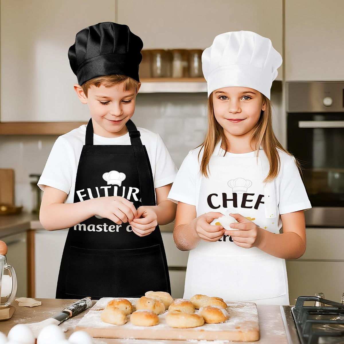4Pcs Kids Apron and Chef Hat Set Gift for Girls Boys - Training & Master - image 4