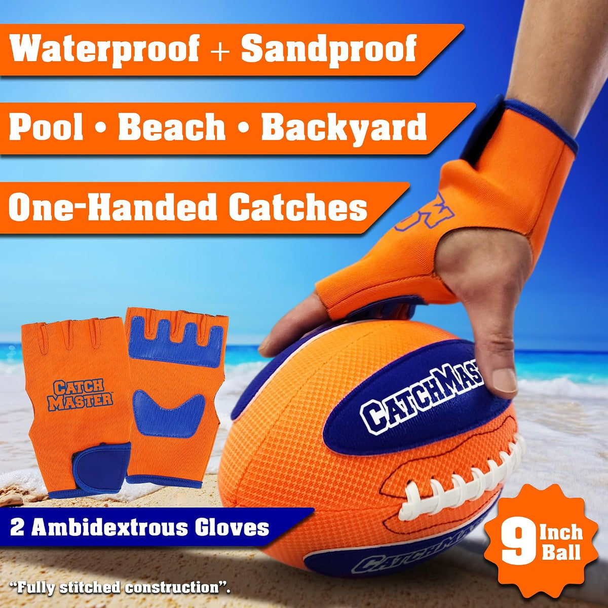 Funwares CatchMaster water football set with hook and loop ball and two gloves - view 3
