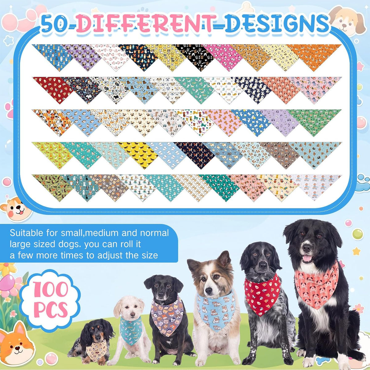 Sweetude 100 Pcs Dog Bandanas Bulk Triangle Bibs Adjustable - Cute - image 4