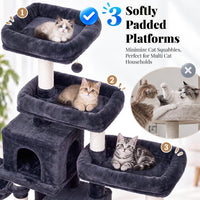 Hey-brother Cat Tree Tower with Stable Extended Base - Smoky Gray - image 4