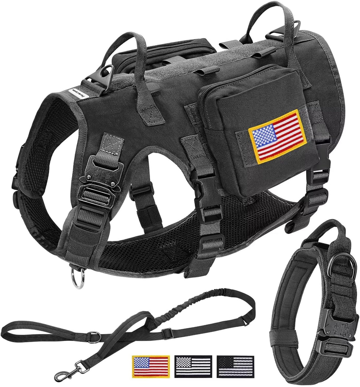 Forestpaw Tactical Dog Harness for Large Dogs, Military, L - S:Chest 17-25",Fit 20-35lbs / Black