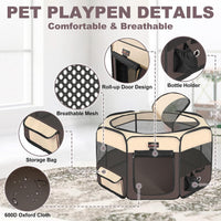 Aivituvin Dog Playpen, Foldable Pet Play Pens with Carrying Bag for Cat, Puppies, Rabbits, Portable - XL / Brown - image 2