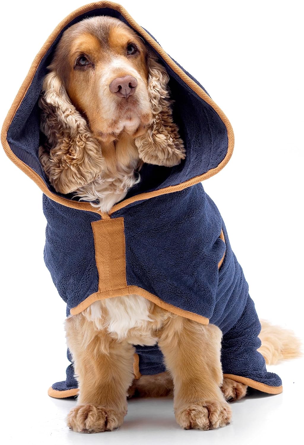 Lucky Pooch Dog Robe, Luxurious Dog Bathrobe - M / French Navy