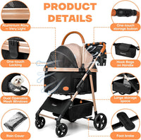 Dog Cat Stroller for Small/Medium Pets - Khaki - image 4