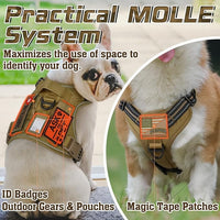 rabbitgoo Tactical Dog Harness for Small Dogs, No Pull Military Service Vest with Handle & Molle, Easy Control for Training Walking, Adjustable Reflective Straps, Brown, S