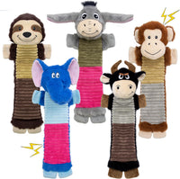 2 Pack No Stuffing Dog Squeaky Toys - Donkey, Elephant, Cattle, Monkey, Sloth