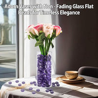 Purple Glass Marbles, 0.97 LB Transparent and Smooth Flat Glass Beads for Vases, Mosaic Gem Pebbles for Aquarium Decor, Floral Arrangements, Mancala Stones, Vase Filler and Crafts (Approx. 80-100 PCS)