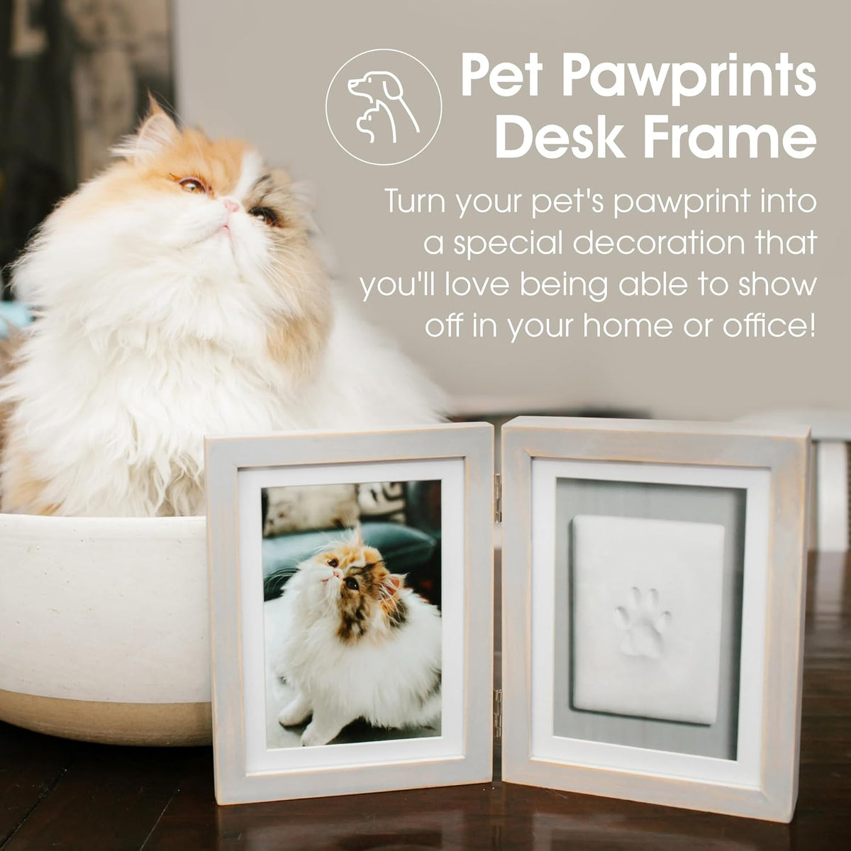 Pearhead Pet Paw Print Frame with Clay Impression Kit - Distressed Wood Pawprint Desk Frame - image 4