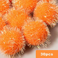 VAPKER 30 Pcs Cat Ball Toys Sparkle Balls Extra Large 2 Inch Cat's Favorite Chase Glitter Ball Glitter Tinsel Pom Poms Balls Orange Color