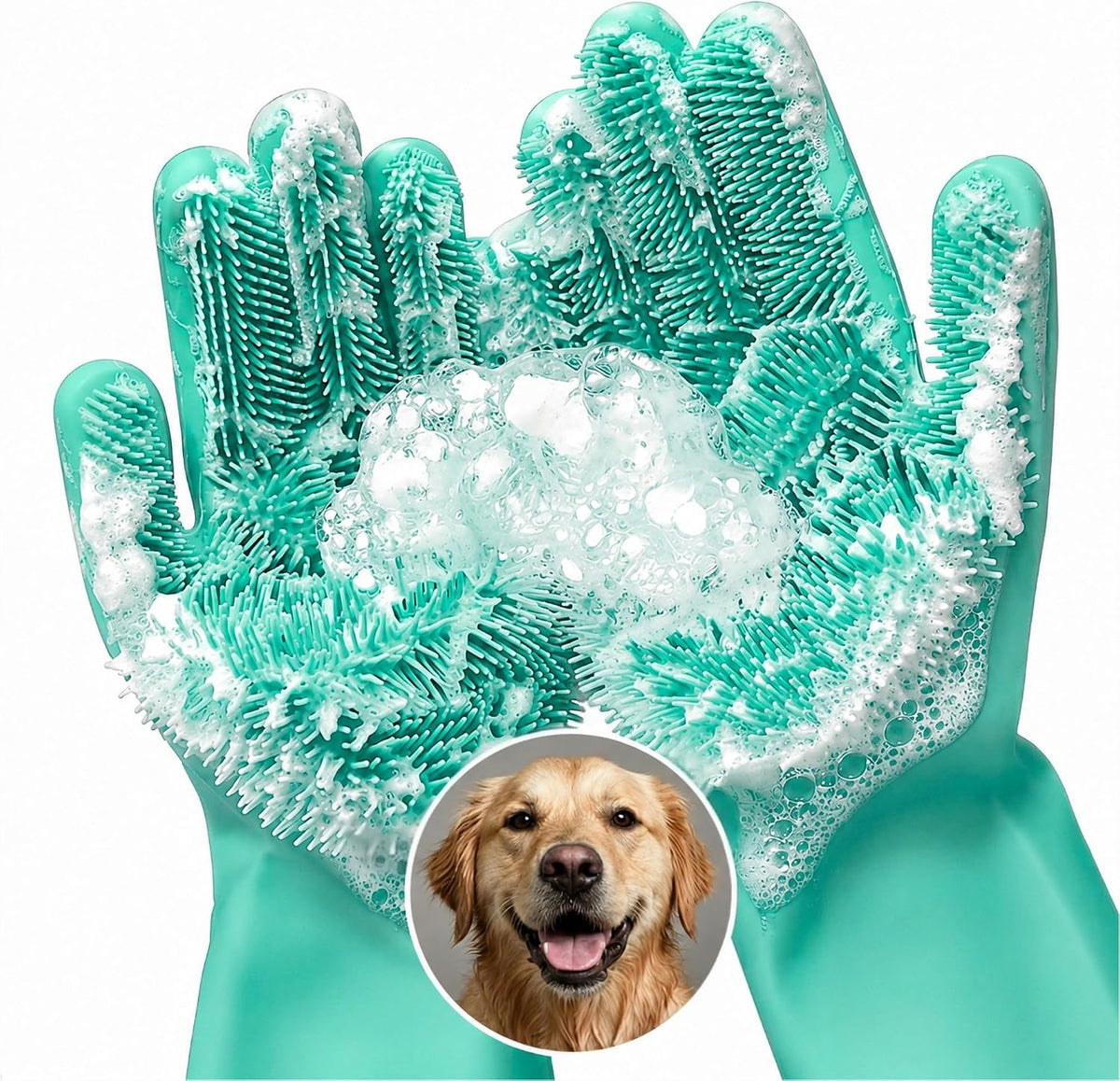 2-in-1 Cat and Dog Washing Gloves with 3000 Soft Bristles – Essentials for Dogs - Turquoise