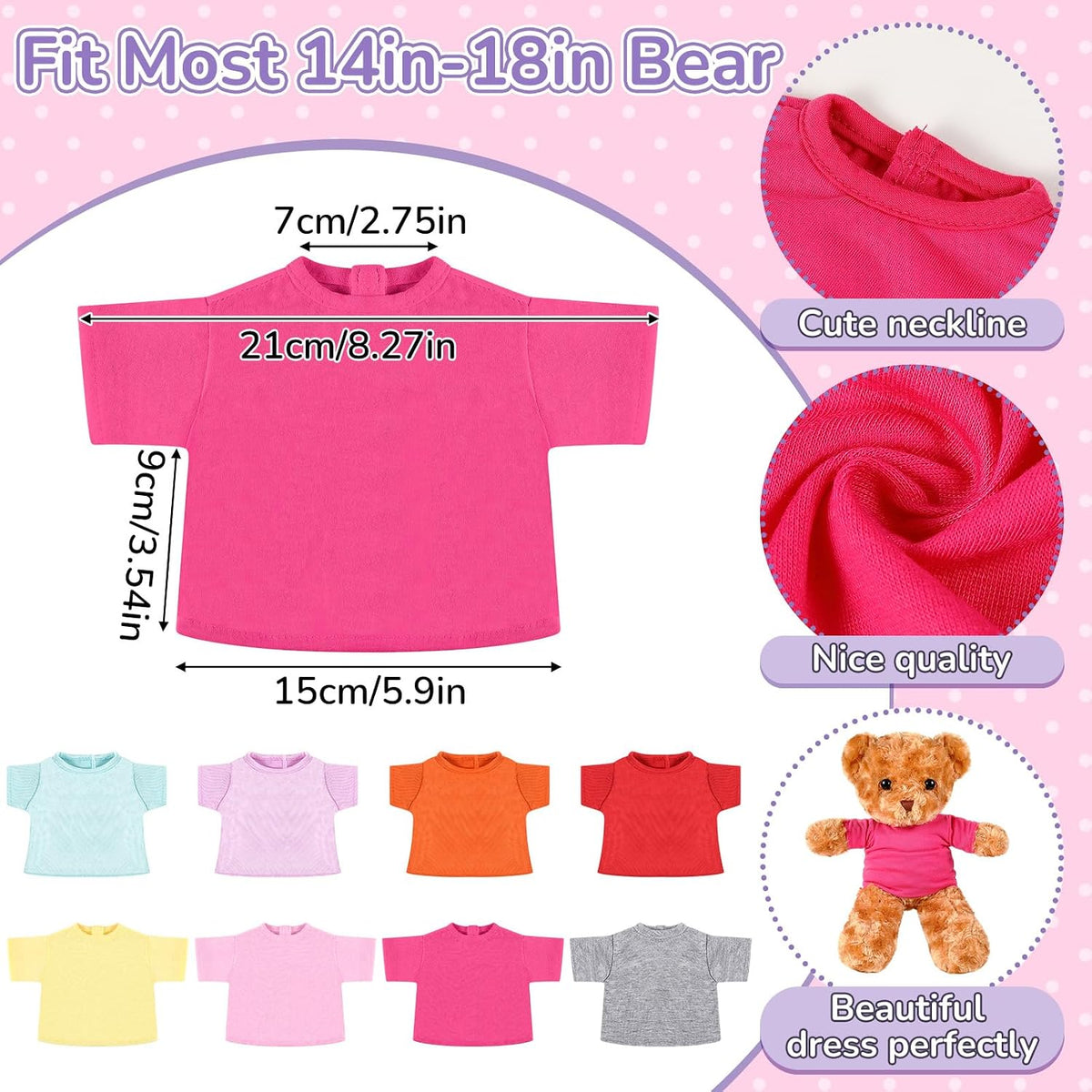 Jecery 8 piece stuffed bear shirts in assorted colors for sublimation - view 10