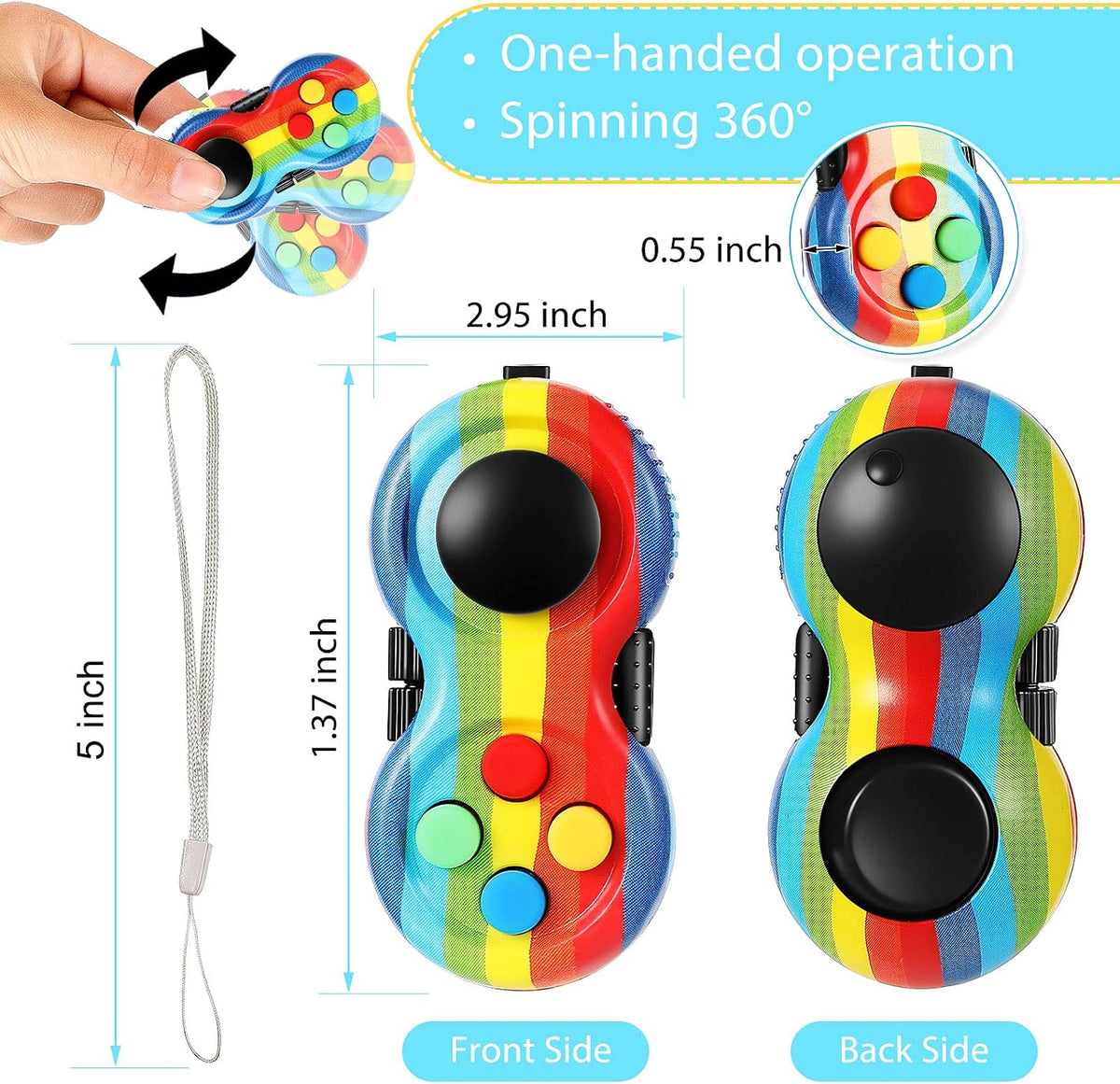 Skylety 2 Fidget Pad Game Controller Fidget Toy - Rainbow and Stripe Style - image 2
