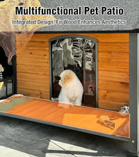 Gutinneen Large Dog House Outdoor with Strength Metal Frame, Outside Dog House with Waterproof Roof, PVC Curtain, Fir Wood Patio, Design for Small & Medium & Large Dogs