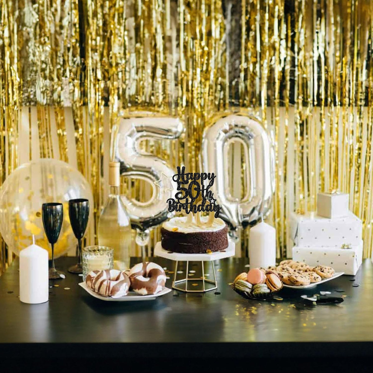 Gyufise 1Pc Happy 80th Birthday Cake Topper Glitter Cheers to 80 - 50th / Black - image 4
