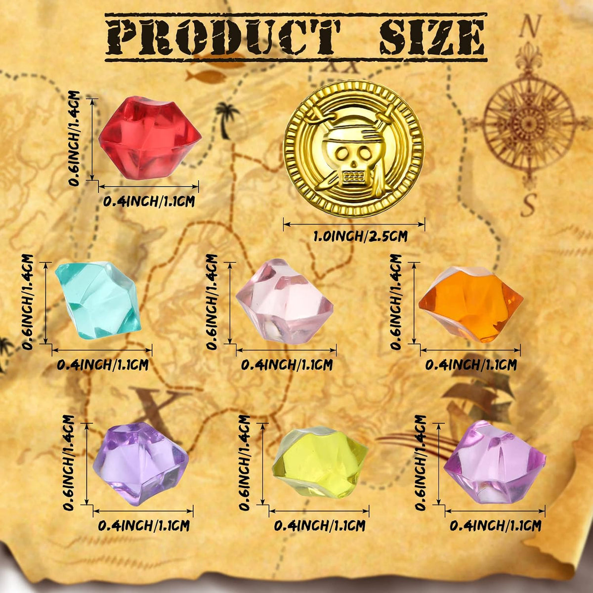Hanaive 150 Pcs Plastic Pirate Gold Coins Fake Gems Set - Gold / Retro Style - image 2