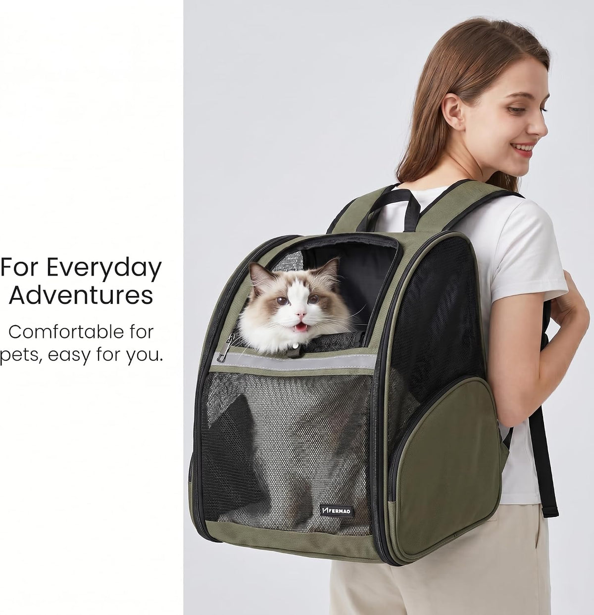 Cat Backpack Carrier for Small Dogs and Medium cat Puppy Kitten Bunny - DarkGreen / 12.9"L x 10.6"W x 15.5"H - image 2