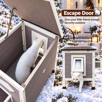 Large Outdoor Cat House with Soft Mat, Wooden Feral Cat Shelter – Essentials for Cats - Grey-with Mat - image 3