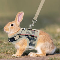 Plaid Breathable Rabbit Harness and Leash Set Escape Proof - Beige / M - image 2