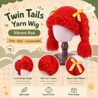 Halloween Cabbage Costume Yarn Wig - Red 4 / Long Braided Pigtails - image 3